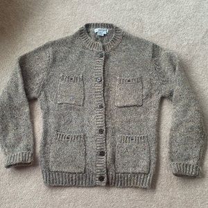 Vtg Herman Geist Cardigan Sweater Tan Brown Speckled Crew Neck sz Medium